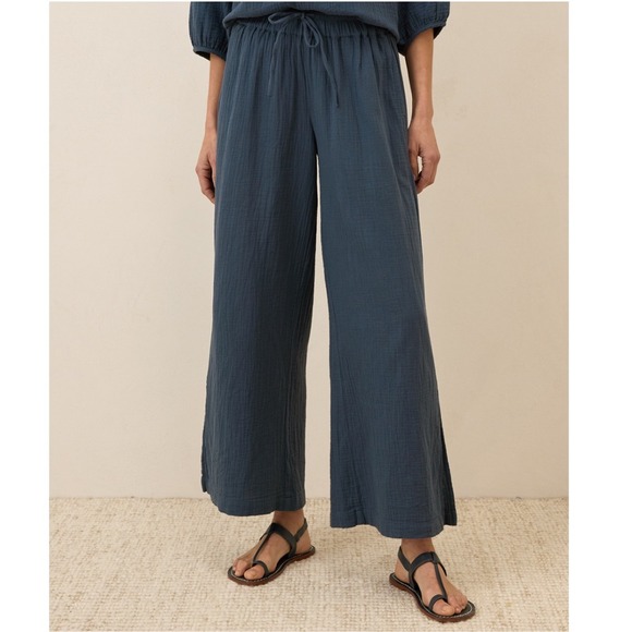 Pact Pants - Pact Women's Blue Gauze Wide Leg Palazzo Pants Drawstring Waist Size L